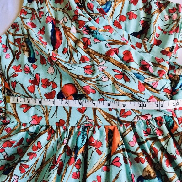 Modcloth Retrolicious Dress Birds Branches Surplice Neck Full Skirt Petticoat S - Picture 11 of 12
